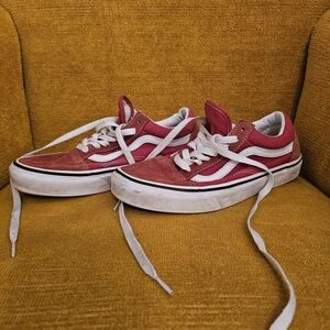 Vans Red and White Suede Sneakers